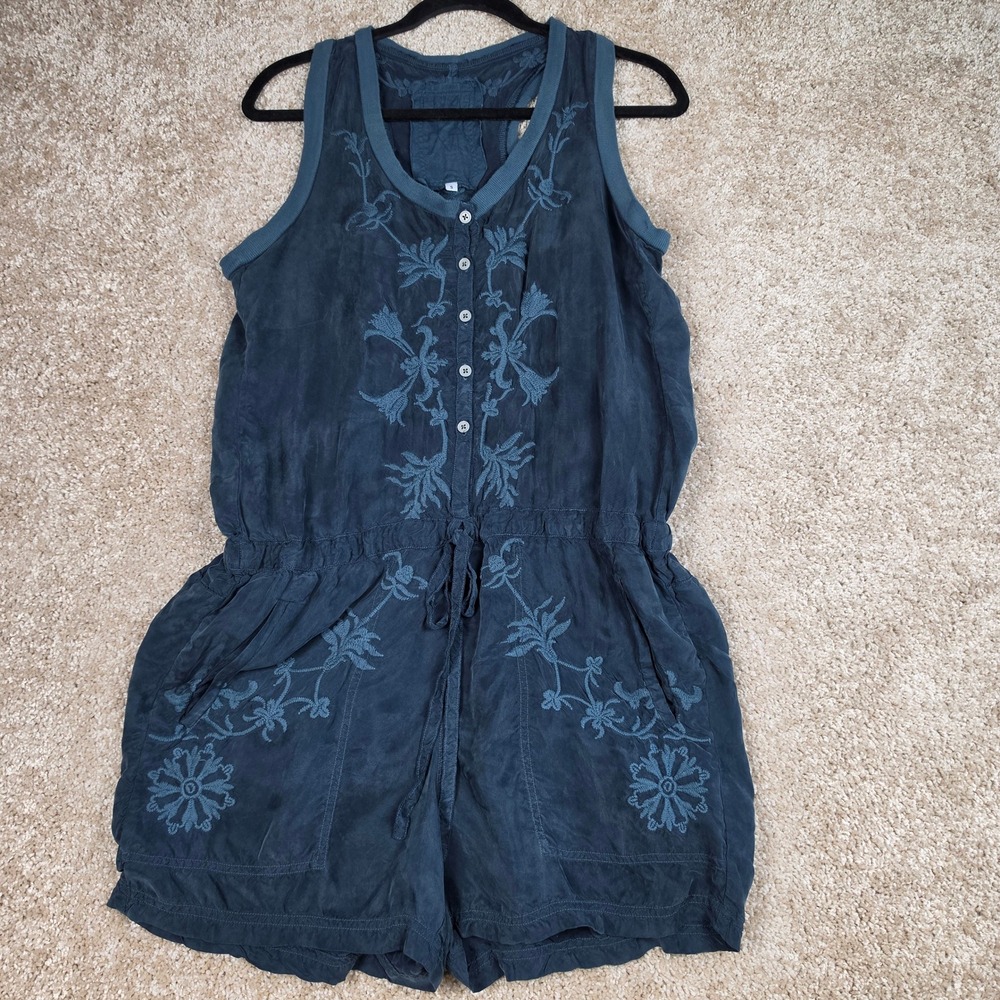 Pete & Greta Johnny Was Embroidered Tencel Romper Blue Boho Small - Picture 2 of 10